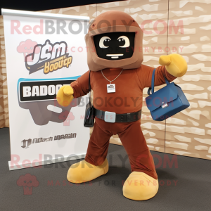 Rust Commando mascot costume character dressed with a Blazer and Handbags