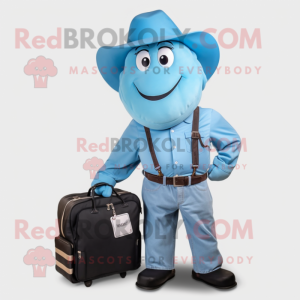 Sky Blue Horseshoe mascot costume character dressed with a Cargo Pants and Wallets