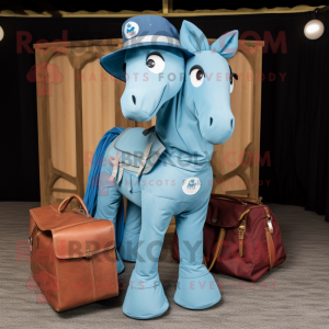 Sky Blue Horseshoe mascot costume character dressed with a Cargo Pants and Wallets