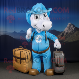 Sky Blue Horseshoe mascot costume character dressed with a Cargo Pants and Wallets