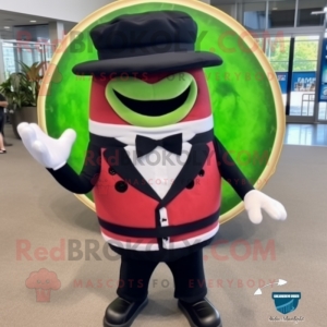 Navy Watermelon mascot costume character dressed with a Tuxedo and Backpacks