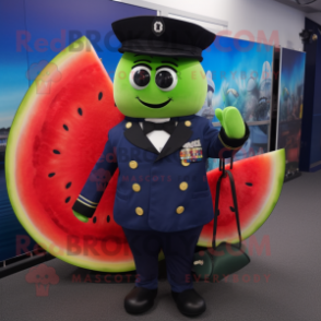 Navy Watermelon mascot costume character dressed with a Tuxedo and Backpacks