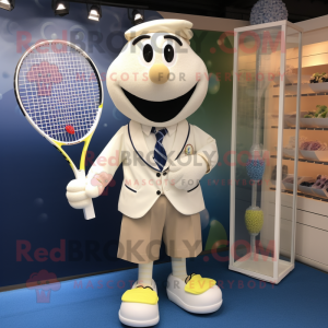 Cream Tennis Racket mascot costume character dressed with a Poplin Shirt and Ties