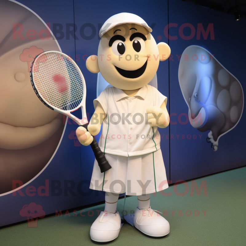 Cream Tennis Racket mascot costume character dressed with a Poplin Shirt and Ties Cream Tennis Racket mascot costume character dressed with a Poplin Shirt and Ties