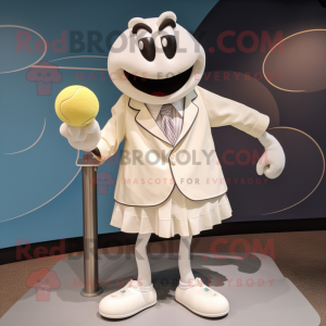 Cream Tennis Racket mascot costume character dressed with a Poplin Shirt and Ties