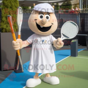 Cream Tennis Racket mascot costume character dressed with a Poplin Shirt and Ties