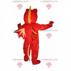 Mascotte drago giallo e rosso molto felice - Redbrokoly.com