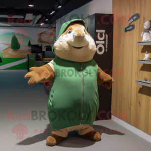 Olive Guinea Pig mascot costume character dressed with a Long Sleeve Tee and Foot pads