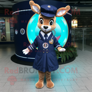 Navy Roe Deer mascot costume character dressed with a Circle Skirt and Keychains