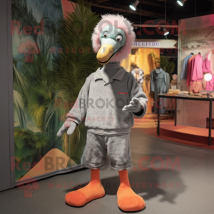 Gray Flamingo mascot costume character dressed with a Corduroy Pants and Hairpins