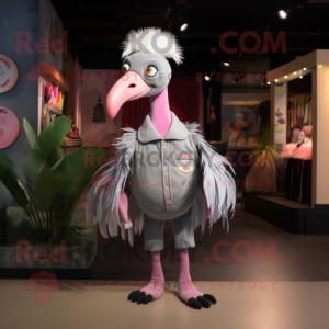 Gray Flamingo mascot costume character dressed with a Corduroy Pants and Hairpins