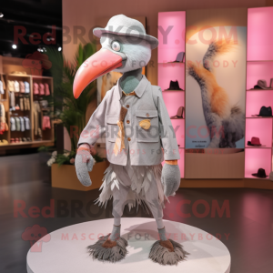 Gray Flamingo mascot costume character dressed with a Corduroy Pants and Hairpins