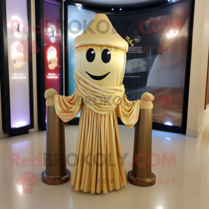 Gold Hourglass mascot costume character dressed with a Pleated Skirt and Scarves