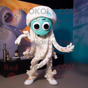 White Fried Calamari mascot costume character dressed with a Jeggings and Necklaces