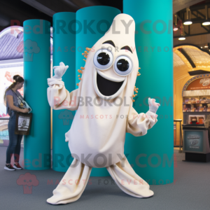 White Fried Calamari mascot costume character dressed with a Jeggings and Necklaces