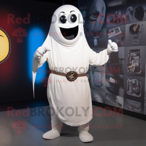 White But mascot costume character dressed with a Jumpsuit and Shawl pins