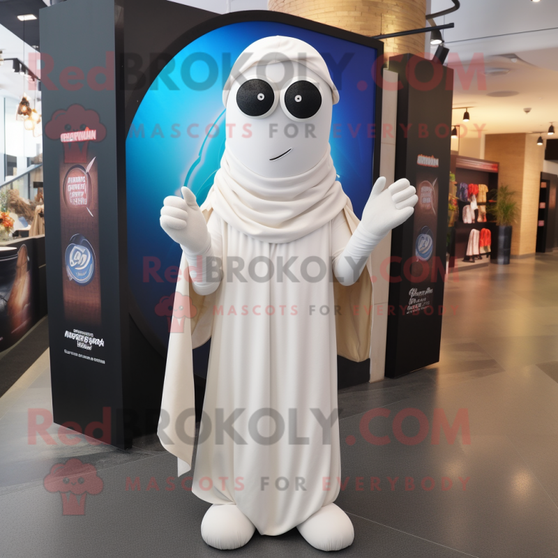 White But mascot costume character dressed with a Jumpsuit and Shawl pins