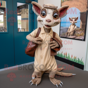Tan Chupacabra mascot costume character dressed with a A-Line Dress and Messenger bags