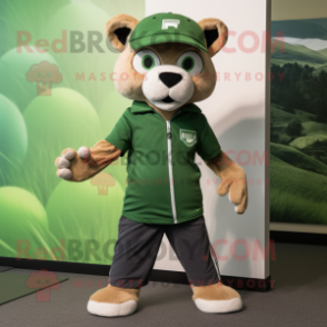 Forest Green Puma mascot costume character dressed with a Henley Tee and Caps