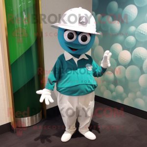 Teal Golf Ball mascot costume character dressed with a Oxford Shirt and Scarf clips