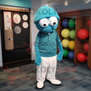 Teal Golf Ball mascot costume character dressed with a Oxford Shirt and Scarf clips