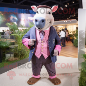 Pink Tapir mascot costume character dressed with a Waistcoat and Messenger bags