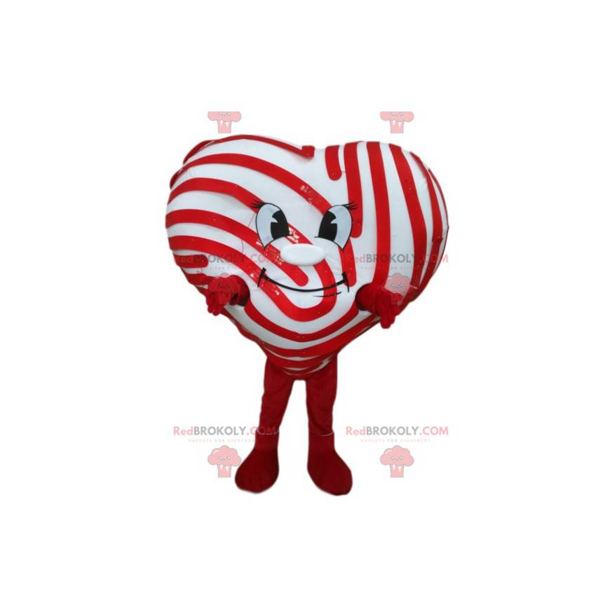 Mascote de coração branco sorrindo com listras vermelhas - Mascote de coração branco sorrindo com listras vermelhas -