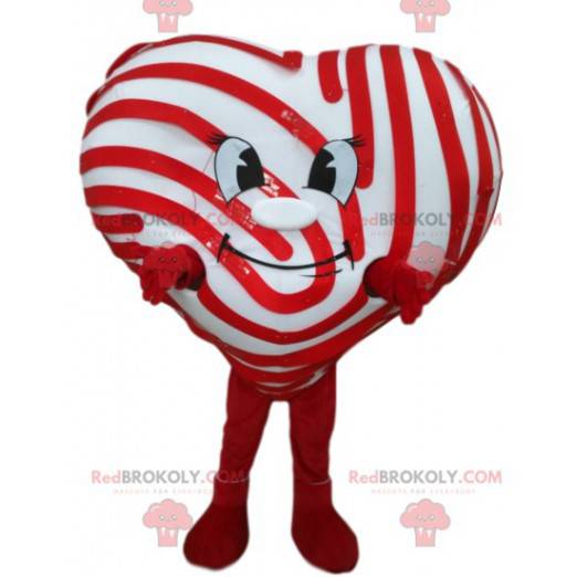 White heart mascot smiling with red stripes - Redbrokoly.com