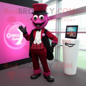 Magenta Guinness mascot costume character dressed with a Suit Pants and Shoe clips
