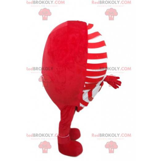 Vit hjärta maskot som ler med röda ränder - Redbrokoly.com