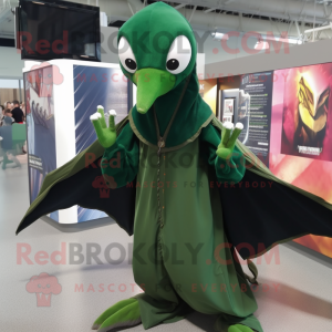 Forest Green Pterodactyl mascot costume character dressed with a Cover-up and Bracelets