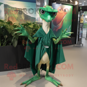 Forest Green Pterodactyl mascot costume character dressed with a Cover-up and Bracelets