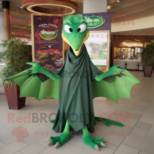 Forest Green Pterodactyl mascot costume character dressed with a Cover-up and Bracelets