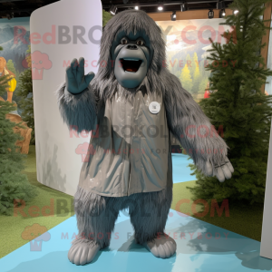 Gray Sasquatch mascot costume character dressed with a Raincoat and Headbands