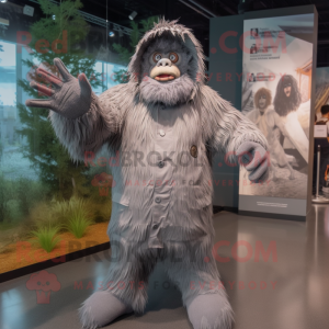 Gray Sasquatch mascot costume character dressed with a Raincoat and Headbands