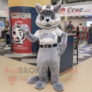 Gray Bobcat mascot costume character dressed with a Circle Skirt and Berets