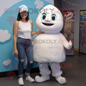 White Raspberry mascot costume character dressed with a Mom Jeans and Beanies