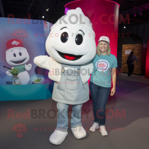 White Raspberry mascot costume character dressed with a Mom Jeans and Beanies