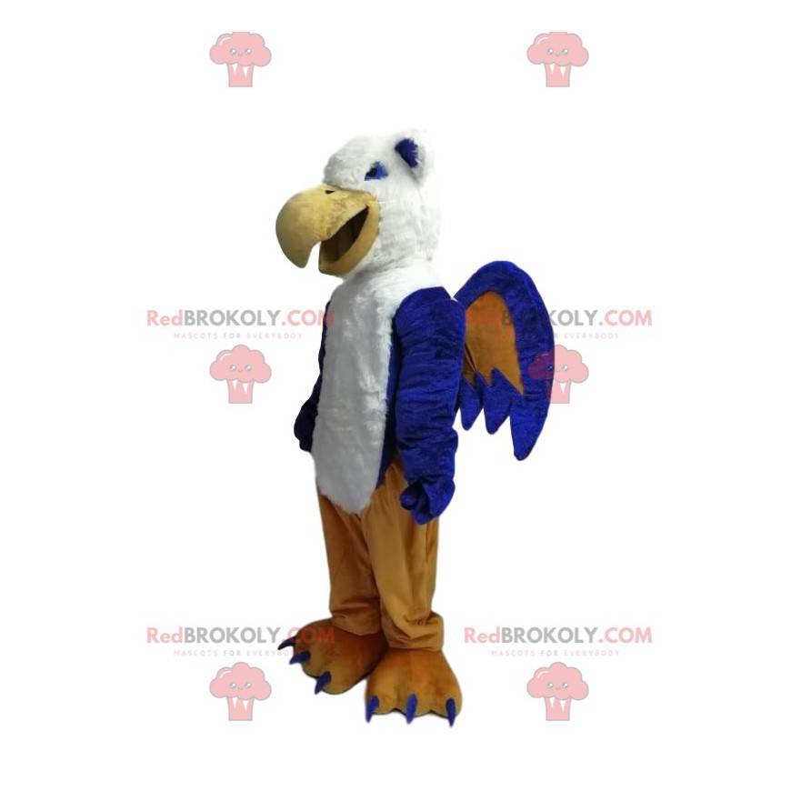 Mascotte d'aigle bleu et blanc très rieur - Redbrokoly.com