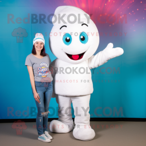 White Raspberry mascot costume character dressed with a Mom Jeans and Beanies