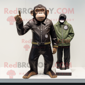 Olive Chimpanzee mascot costume character dressed with a Leather Jacket and Watches