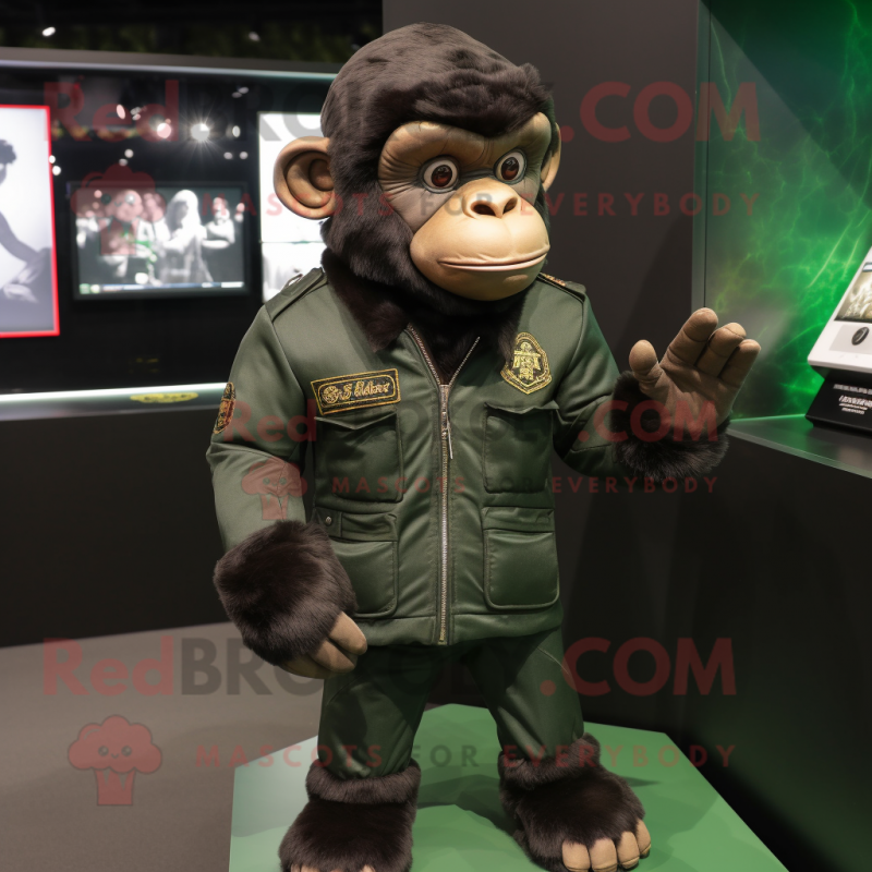 Olive Chimpanzee mascot costume character dressed with a Leather Jacket and Watches