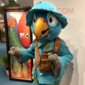 Turkos Macaw maskot kostym...