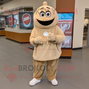 Tan Engagement Ring mascot costume character dressed with a Sweatshirt and Belts