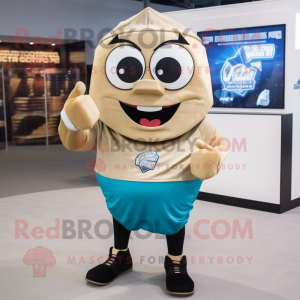 Tan Engagement Ring mascot costume character dressed with a Sweatshirt and Belts