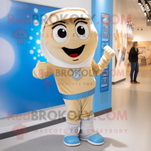 Tan Engagement Ring mascot costume character dressed with a Sweatshirt and Belts