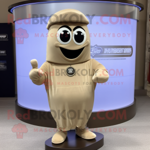 Tan Engagement Ring mascot costume character dressed with a Sweatshirt and Belts