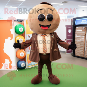 Brown Soccer Ball mascot costume character dressed with a Coat and Ties