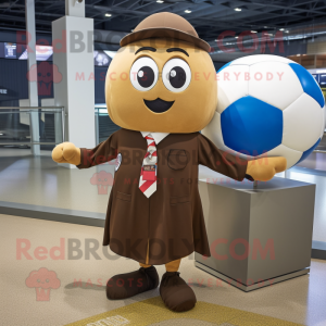 Brown Soccer Ball mascot costume character dressed with a Coat and Ties