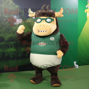 Forest Green Beef Wellington mascot costume character dressed with a Shorts and Reading glasses